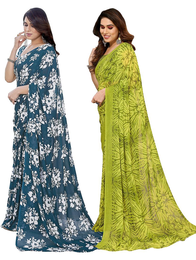 pack of 2 printed casual wear sarees with blouse - 21402637 -  Standard Image - 1