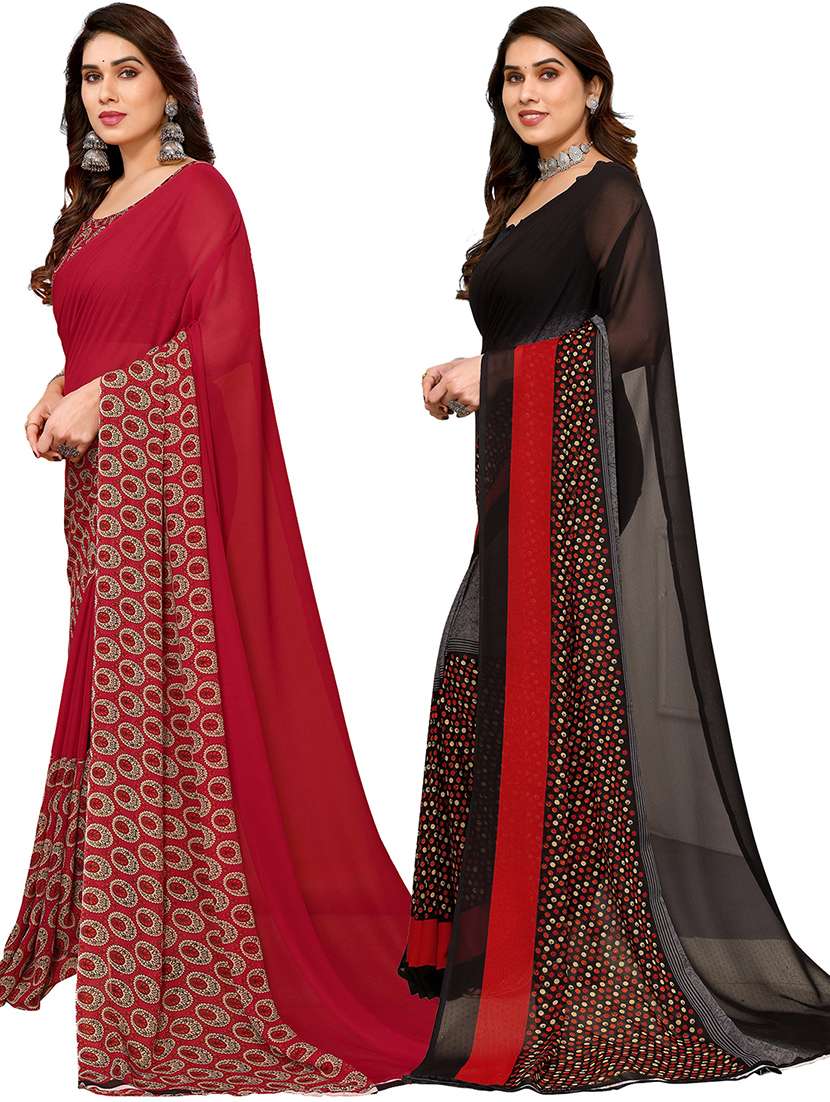 women pack of 2 printed saree with blouse - 21402640 -  Standard Image - 1