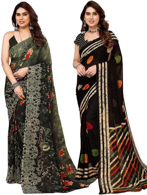women pack of 2 printed saree with blouse - 21402650 - Standard Image - 0