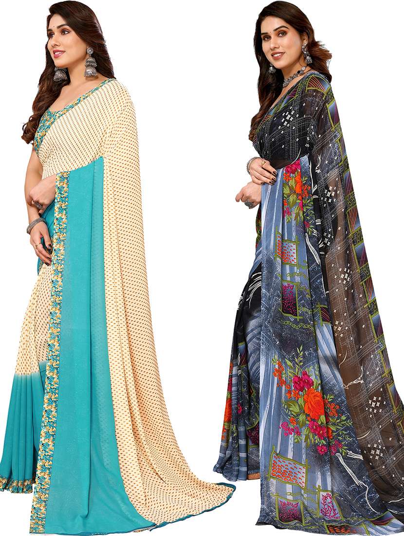 women pack of 2 printed saree with blouse - 21402655 -  Standard Image - 1
