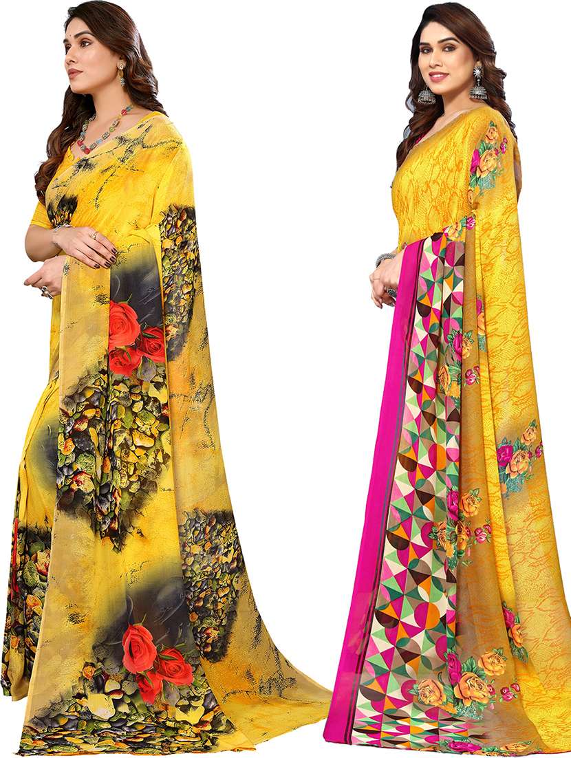pack of 2 printed casual wear sarees with blouse - 21402665 -  Standard Image - 1