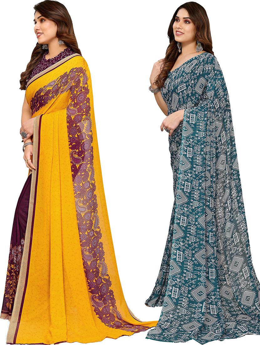 women pack of 2 printed saree with blouse - 21402667 - Standard Image - 1