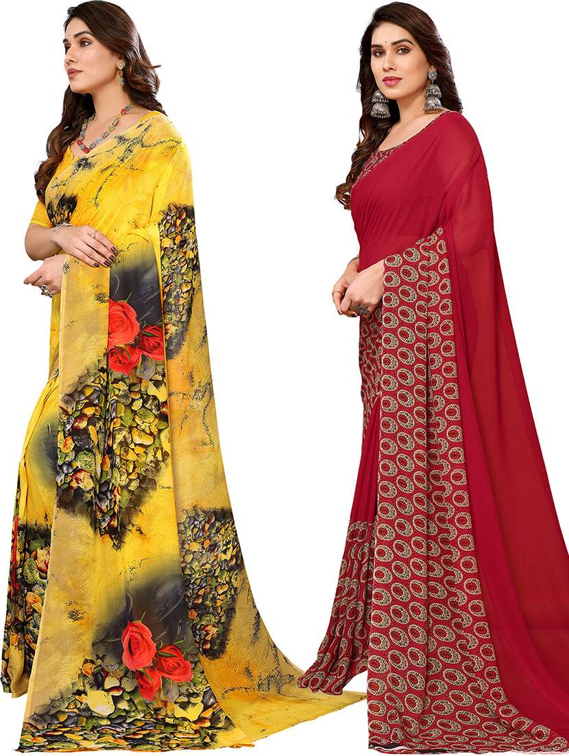 pack of 2 printed casual wear sarees with blouse - 21402670 -  Standard Image - 1