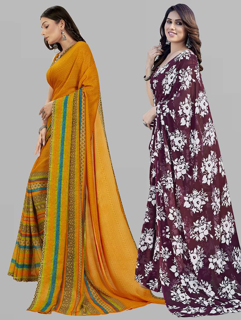 pack of 2 printed casual wear sarees with blouse - 21402676 -  Standard Image - 1