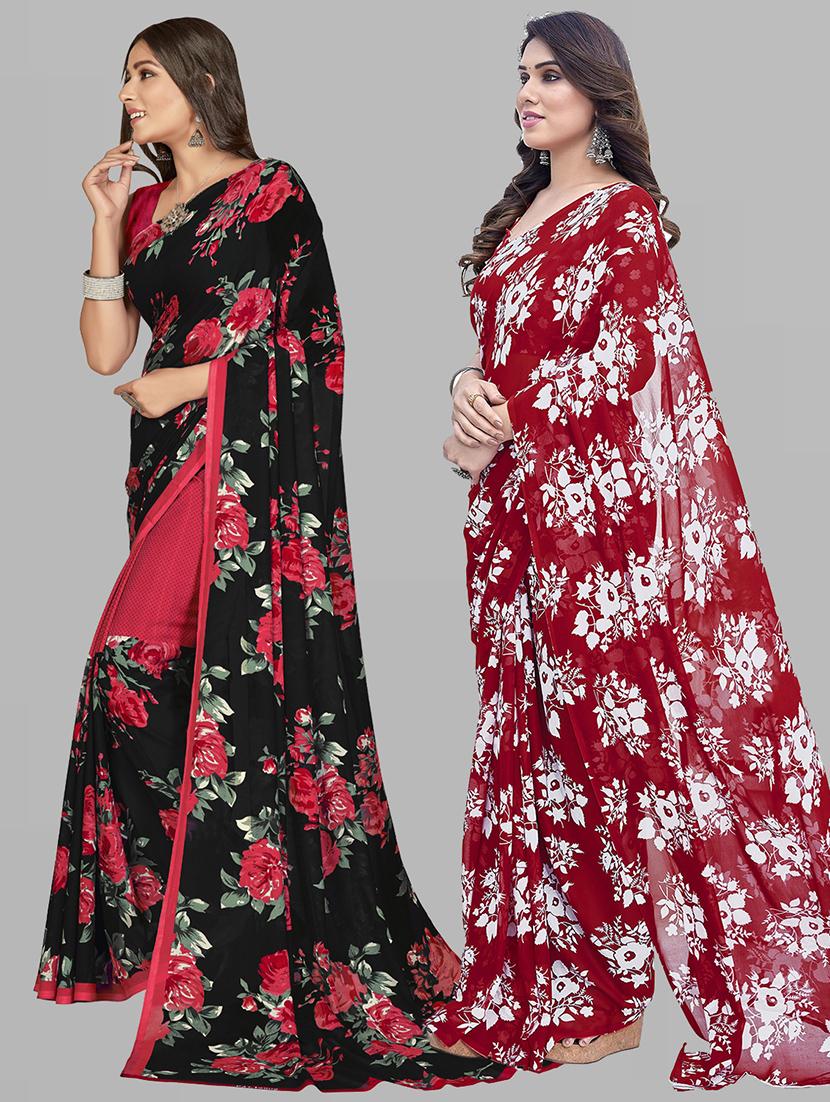 women pack of 2 printed saree with blouse - 21402694 - Standard Image - 1