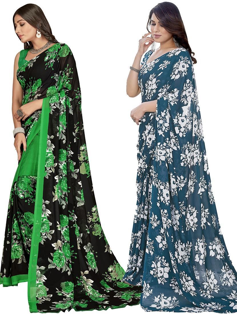 women pack of 2 printed saree with blouse - 21402695 - Standard Image - 1