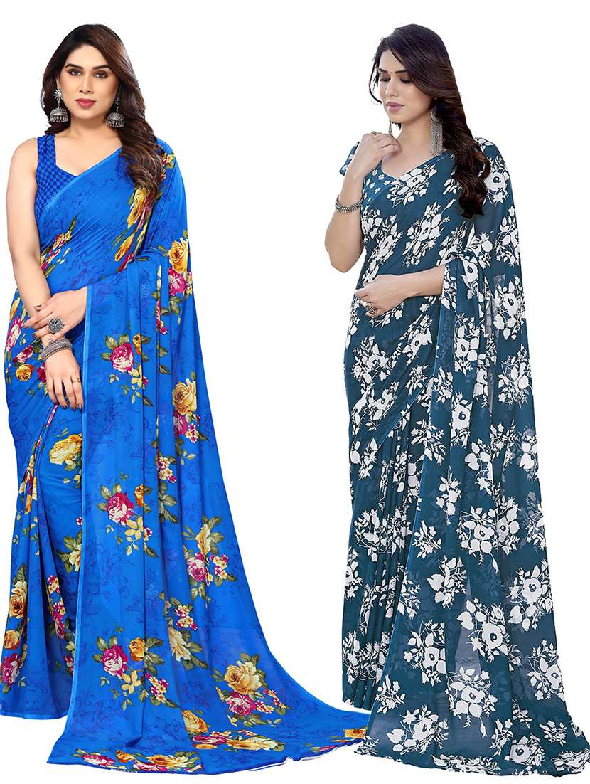 pack of 2 printed casual wear sarees with blouse