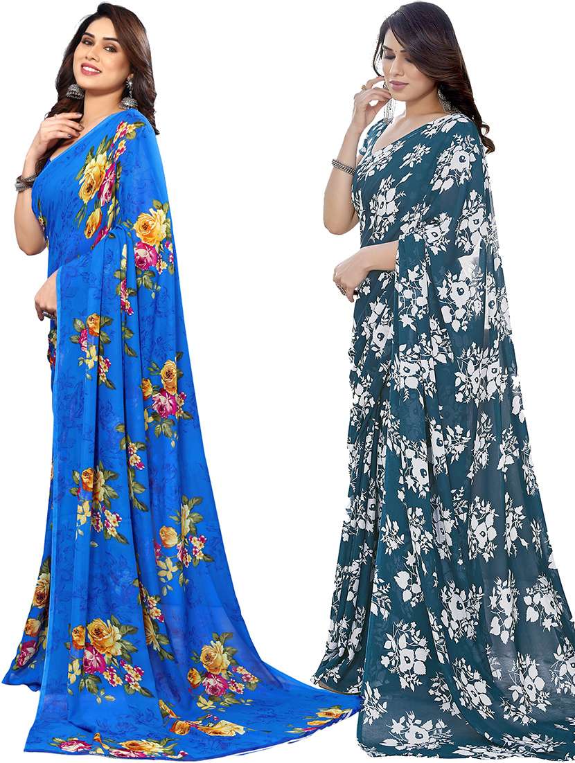 pack of 2 printed casual wear sarees with blouse - 21402713 - Standard Image - 1