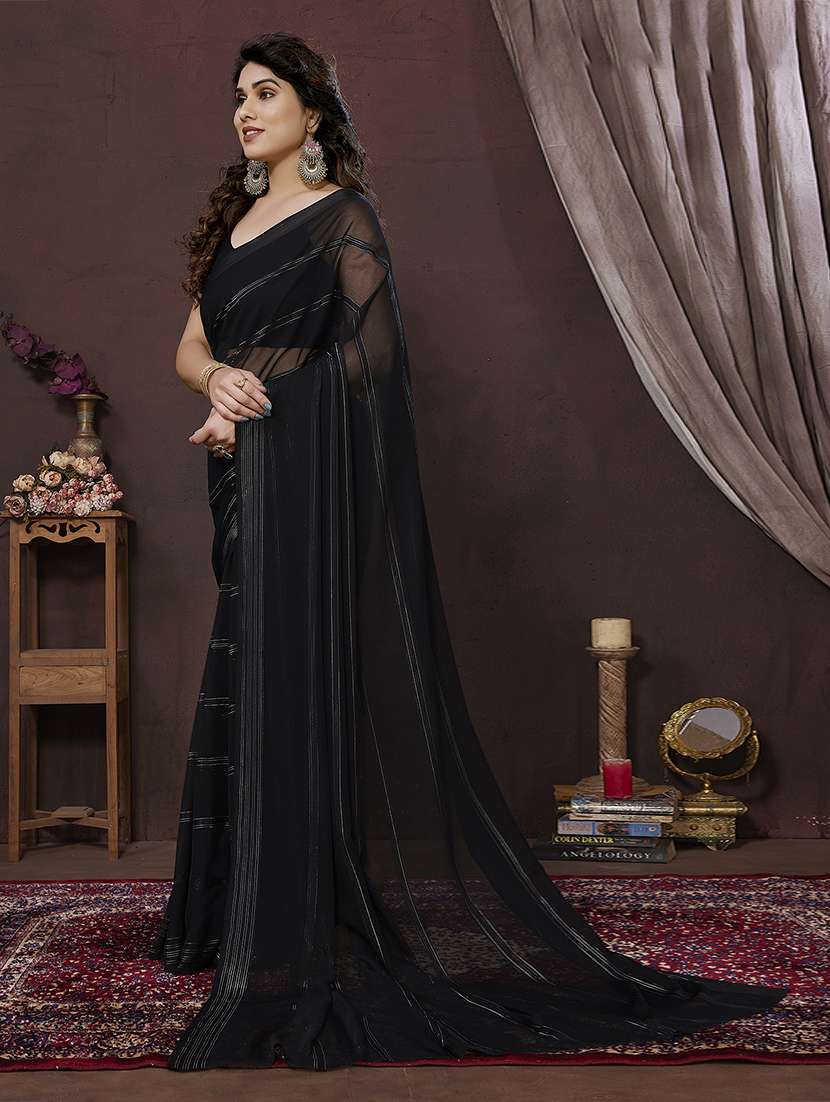 women black striped saree with blouse - 21402723 - Standard Image - 1