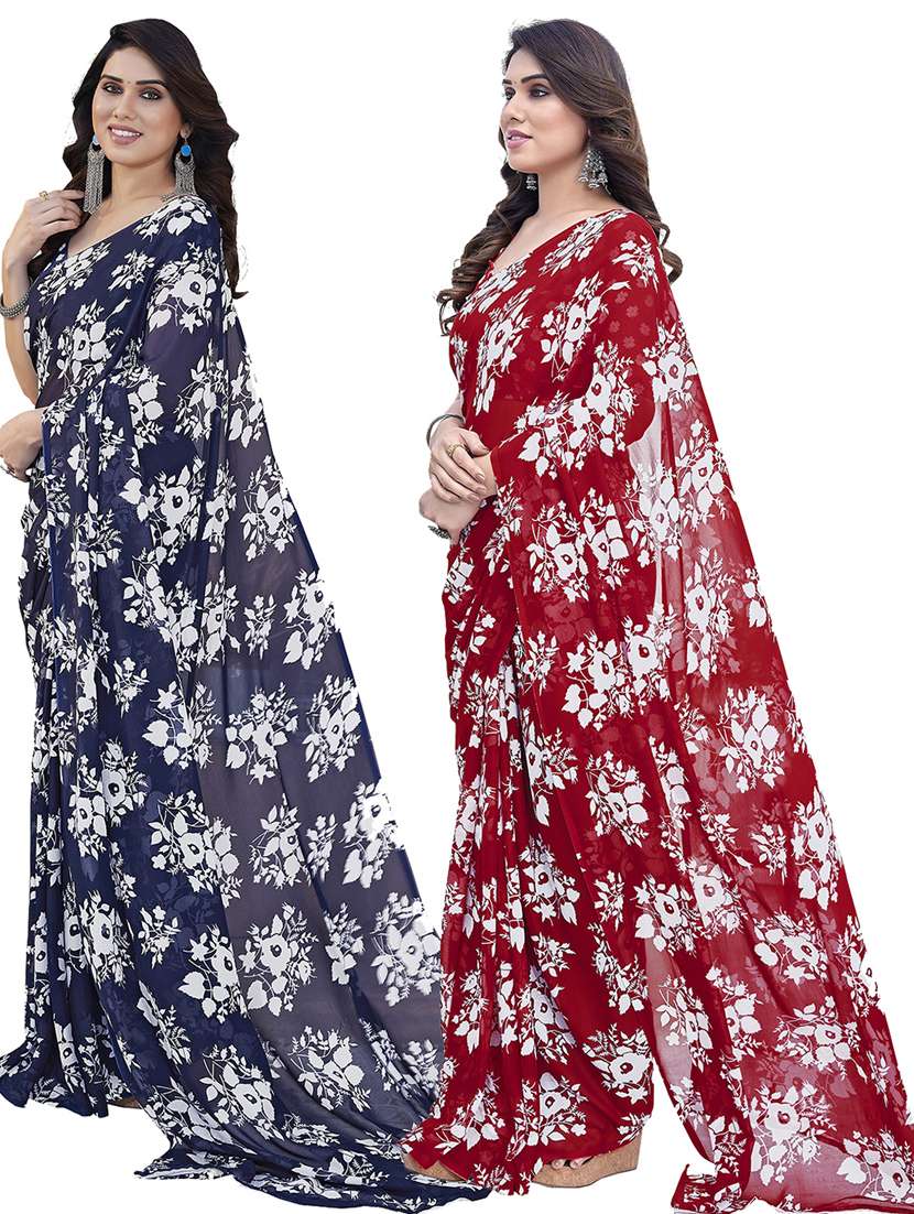 pack of 2 floral printed casual wear sarees with blouse - 21402745 -  Standard Image - 1