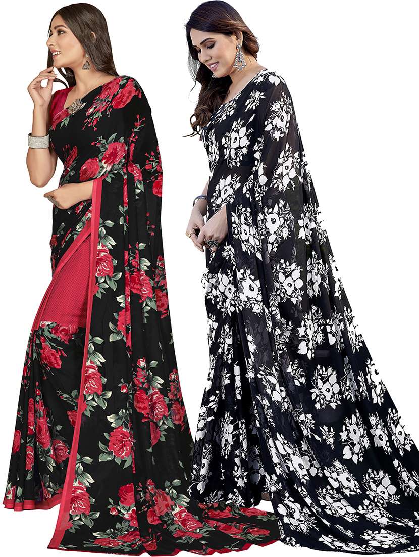pack of 2 printed casual wear sarees with blouse - 21402759 -  Standard Image - 1