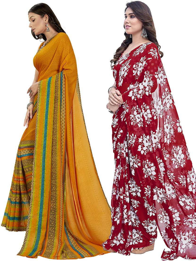 pack of 2 printed casual wear sarees with blouse - 21402776 -  Standard Image - 1