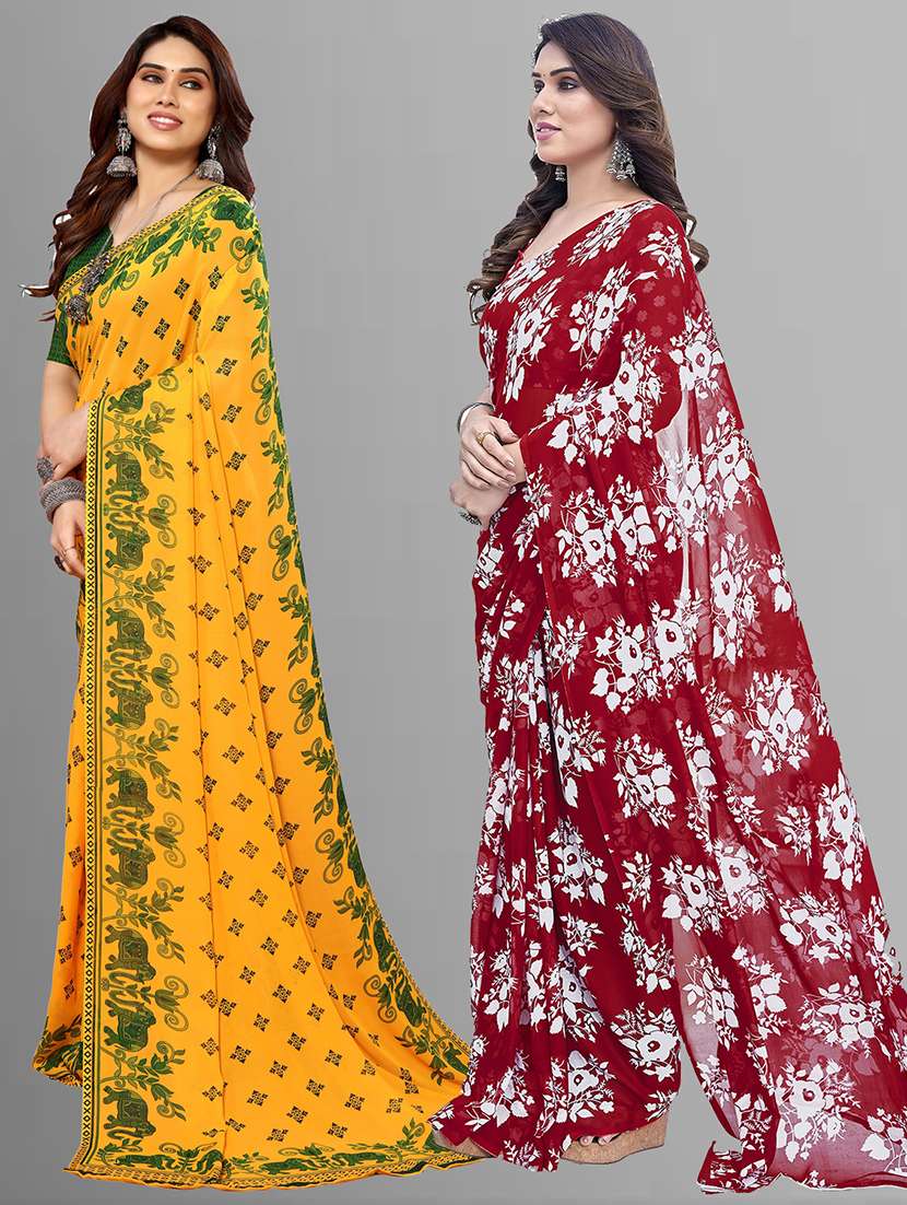 pack of 2 casual wear combo sarees with blouse - 21402786 -  Standard Image - 1