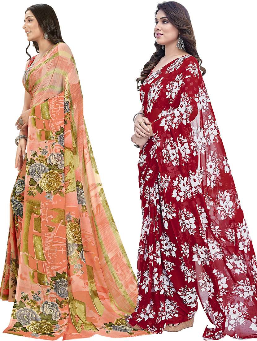 pack of 2 printed casual wear sarees with blouse - 21402793 -  Standard Image - 1