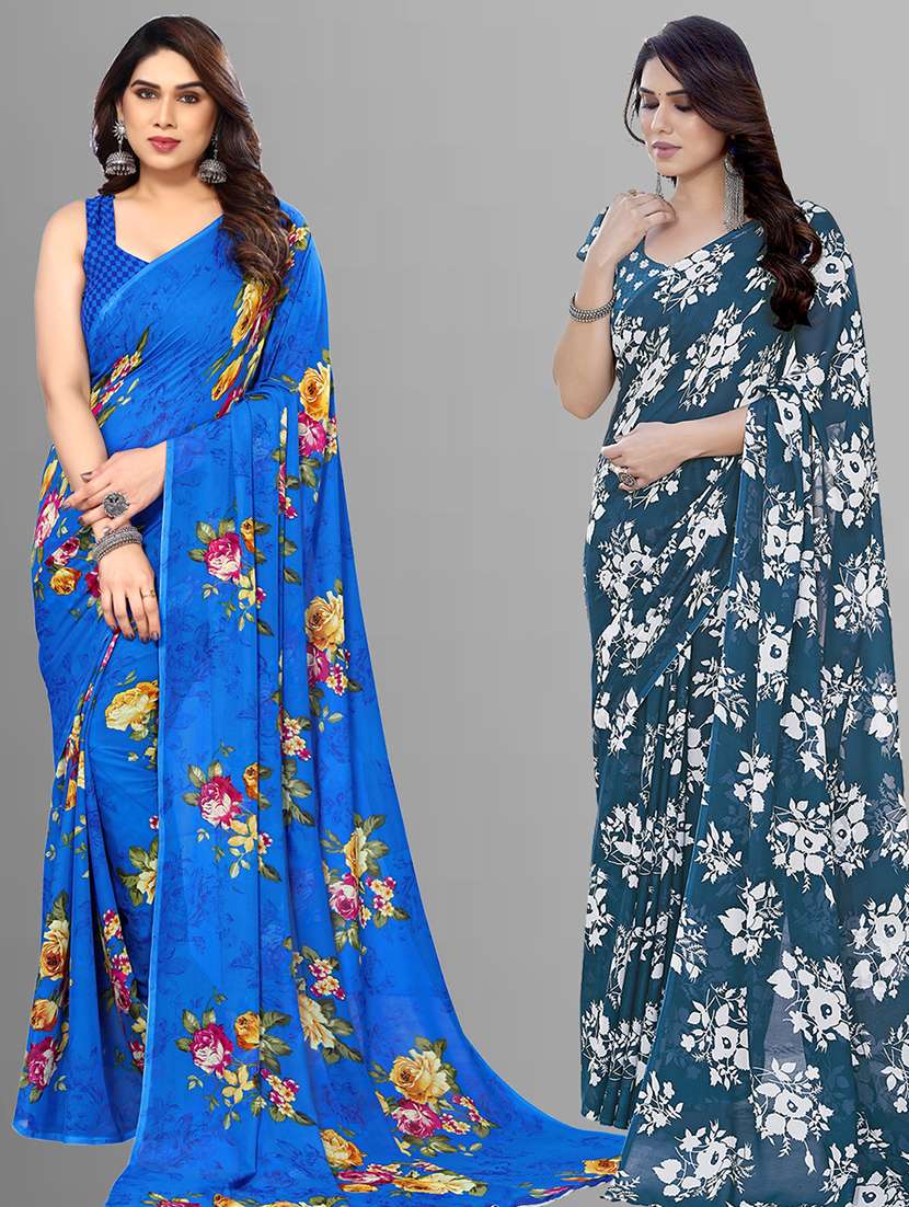 women pack of 2 printed saree with blouse