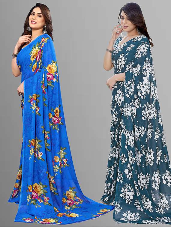 women pack of 2 printed saree with blouse - 21402794 - Standard Image - 1
