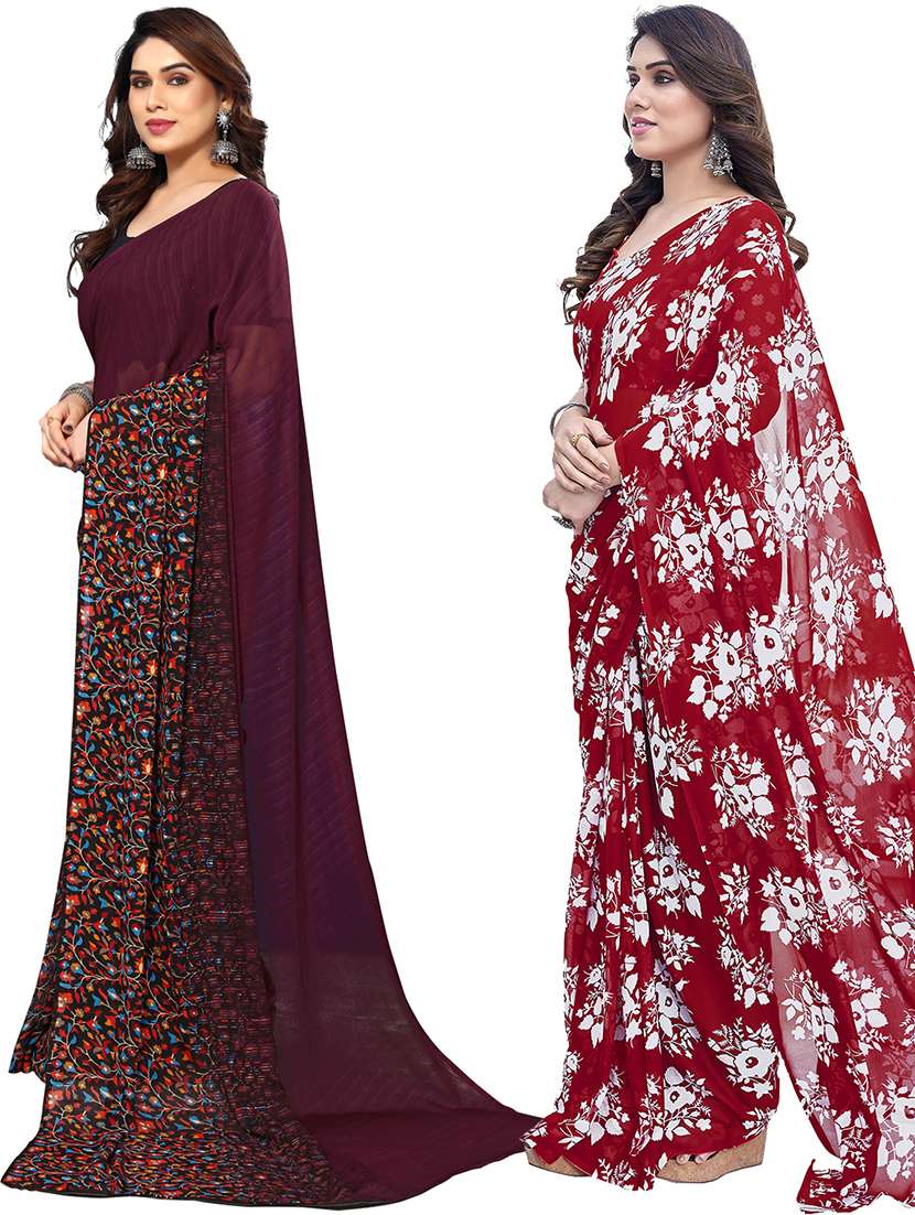pack of 2 printed casual wear sarees with blouse - 21402801 -  Standard Image - 1
