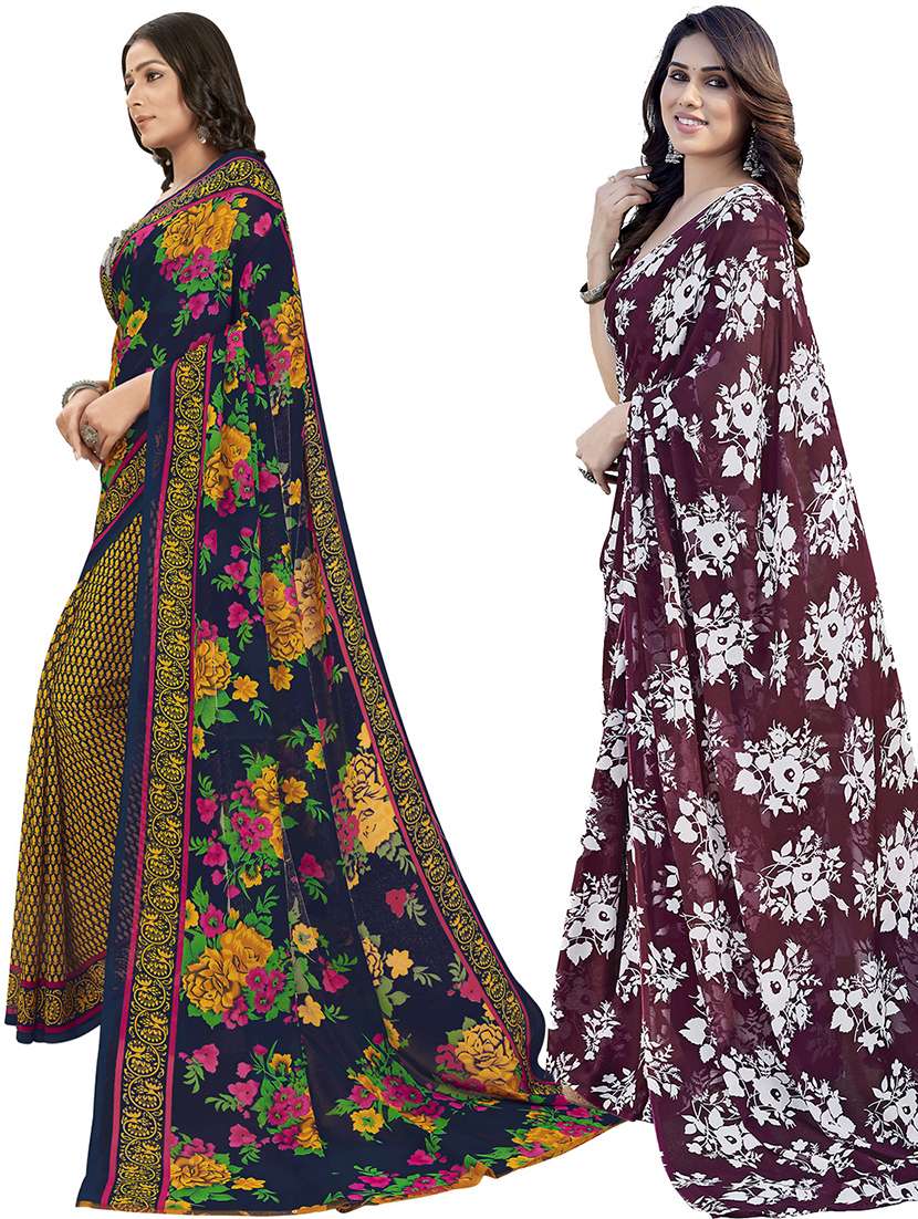 pack of 2 printed casual wear sarees with blouse - 21402807 -  Standard Image - 1