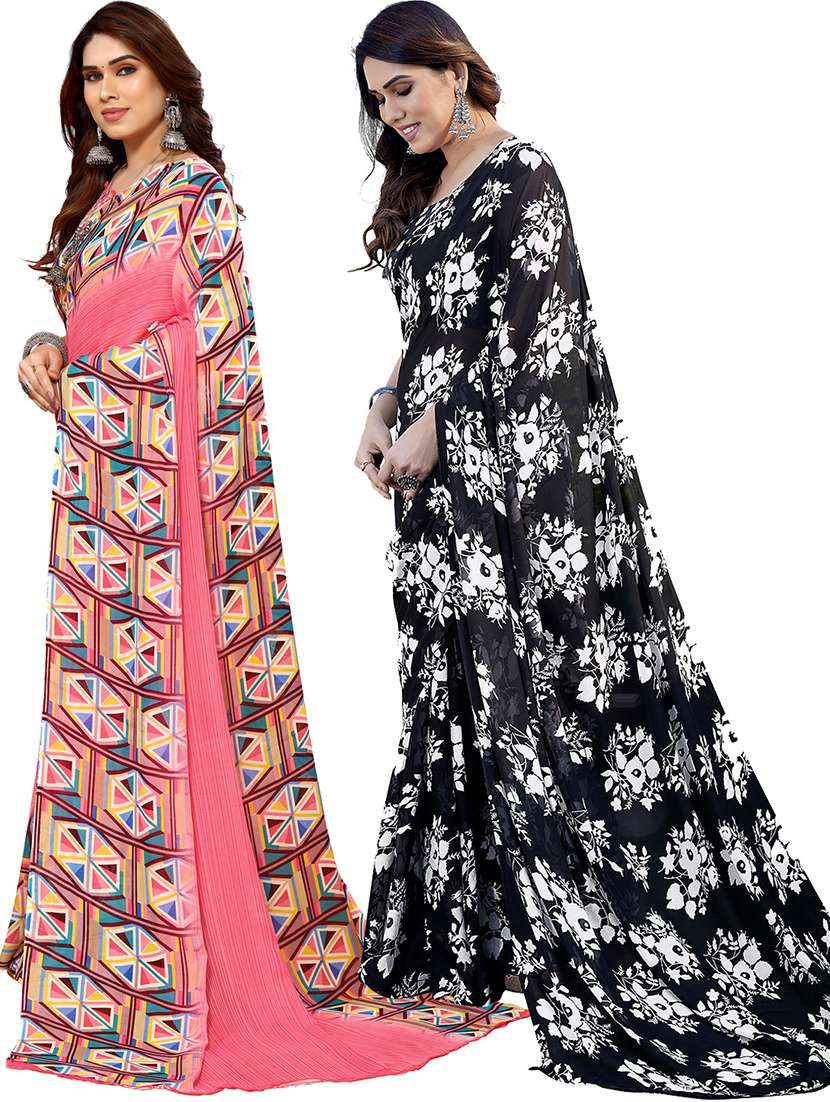 pack of 2 printed casual wear sarees with blouse - 21402848 -  Standard Image - 1