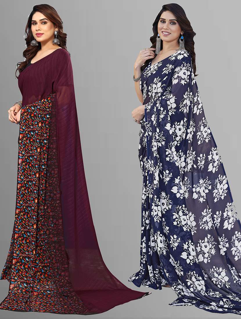 pack of 2 casual wear combo sarees with blouse - 21402852 -  Standard Image - 1