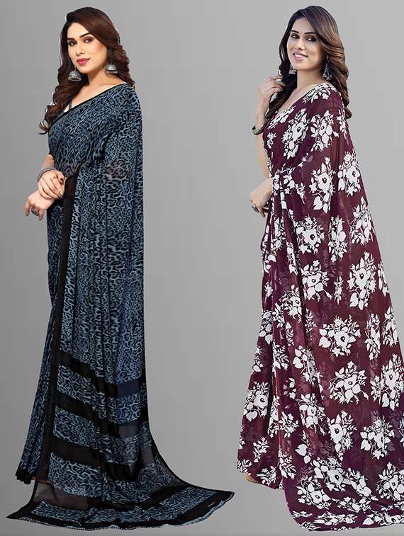 pack of 2 casual wear combo sarees with blouse - 21402855 -  Standard Image - 1