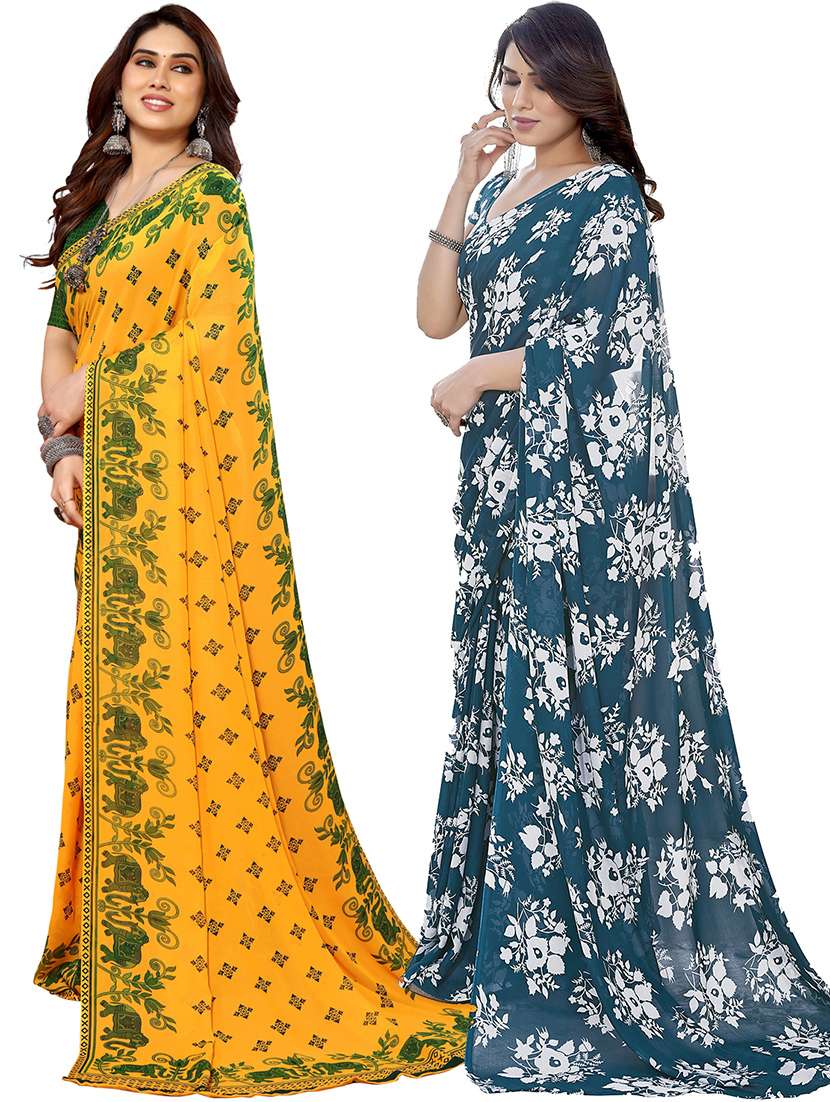 pack of 2 printed casual wear sarees with blouse - 21402867 -  Standard Image - 1