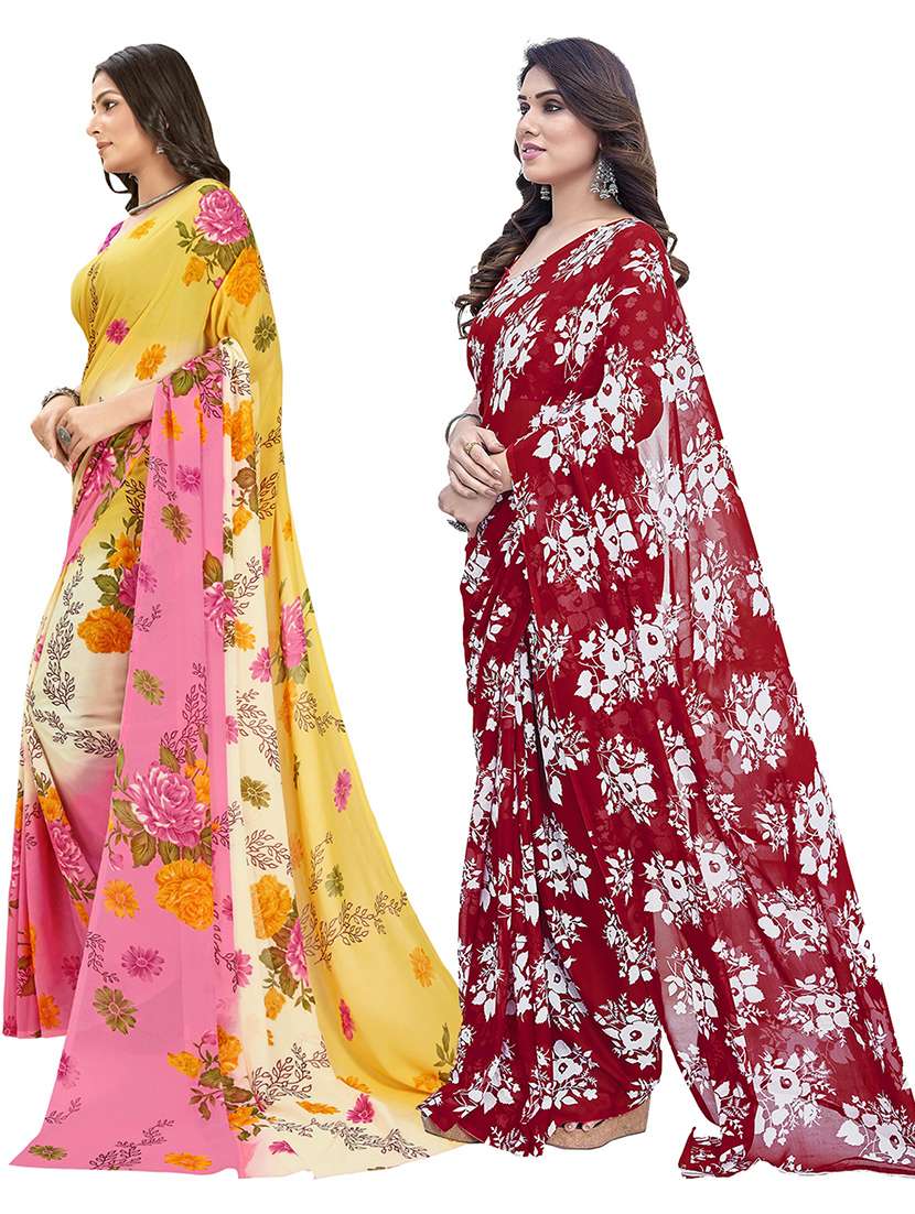 pack of 2 printed casual wear sarees with blouse - 21402880 -  Standard Image - 1