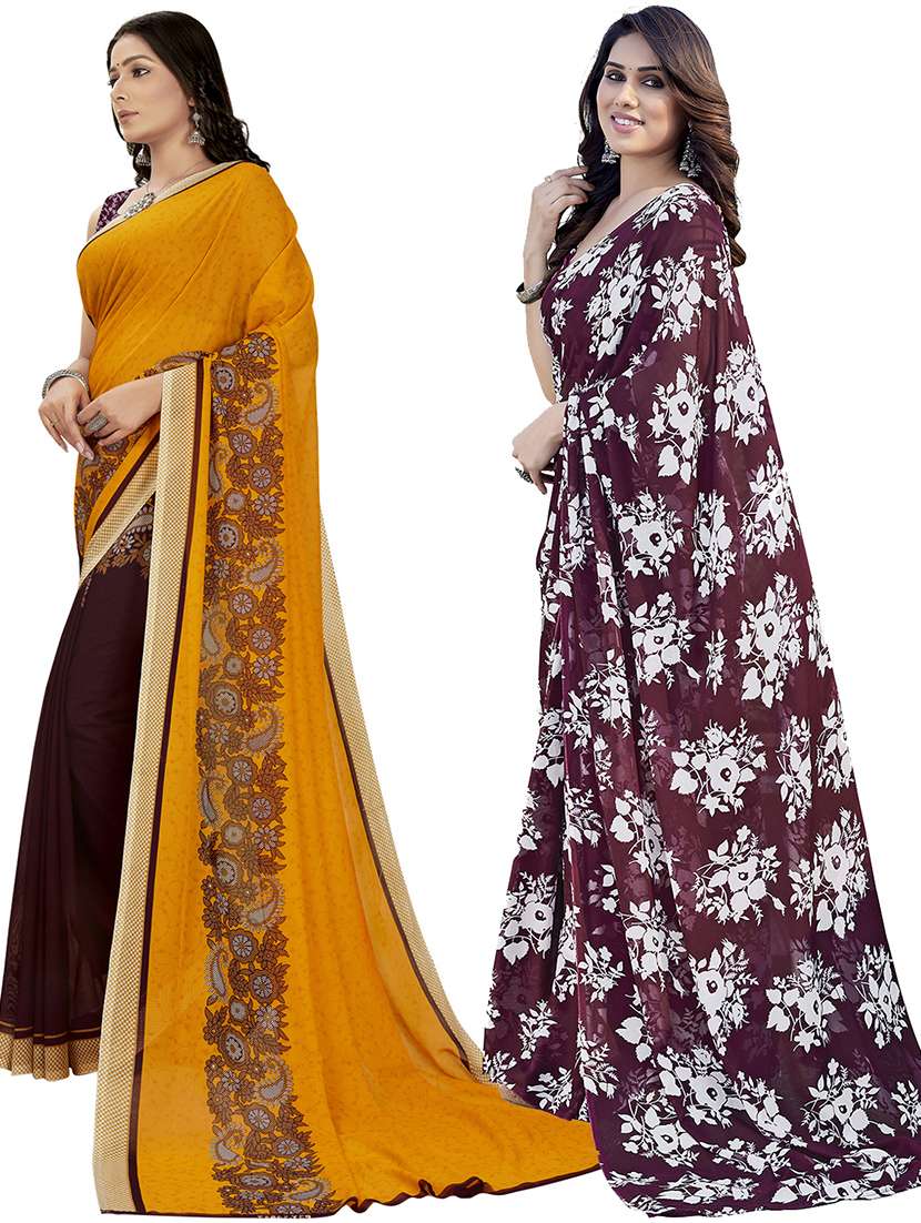 pack of 2 printed casual wear sarees with blouse - 21402888 -  Standard Image - 1