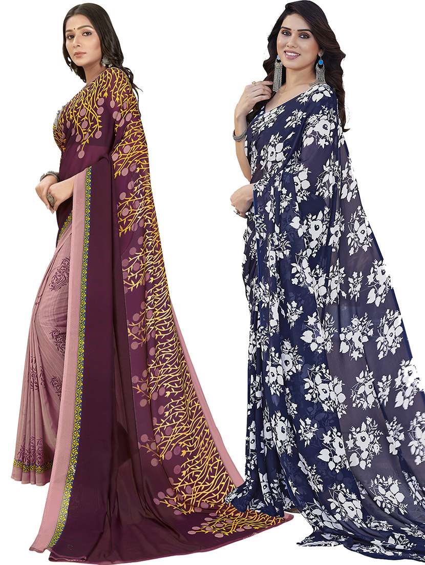 pack of 2 printed casual wear sarees with blouse - 21402897 -  Standard Image - 1