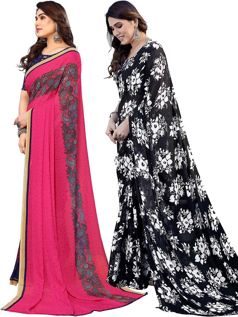 pack of 2 printed casual wear sarees with blouse - 21402900 -  Standard Image - 1