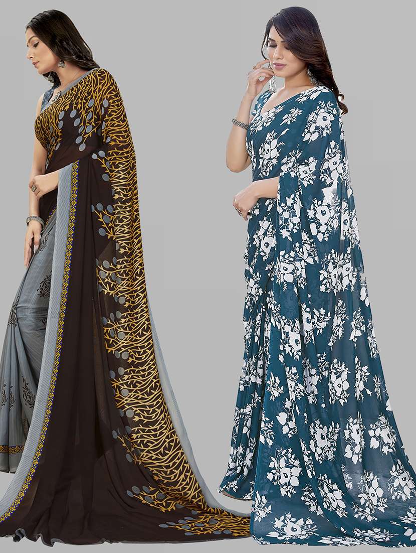 pack of 2 printed casual wear sarees with blouse - 21402906 -  Standard Image - 1