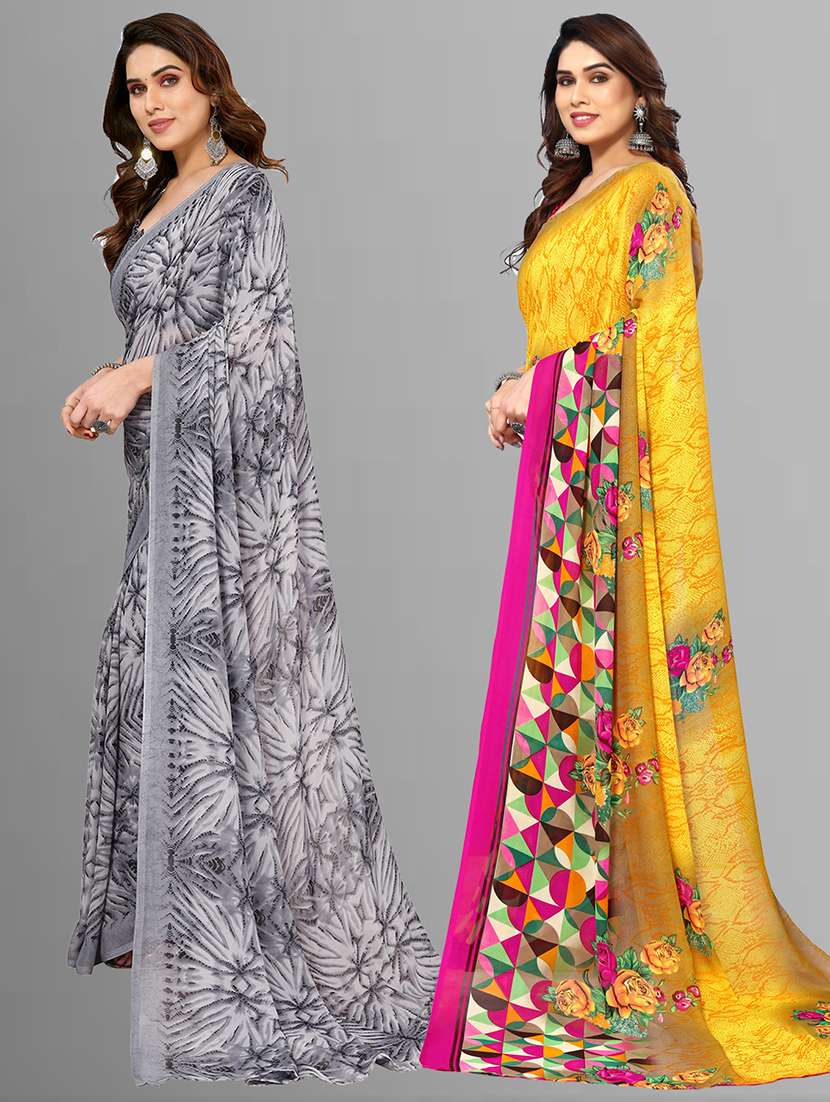 pack of 2 printed casual wear sarees with blouse - 21402921 -  Standard Image - 1