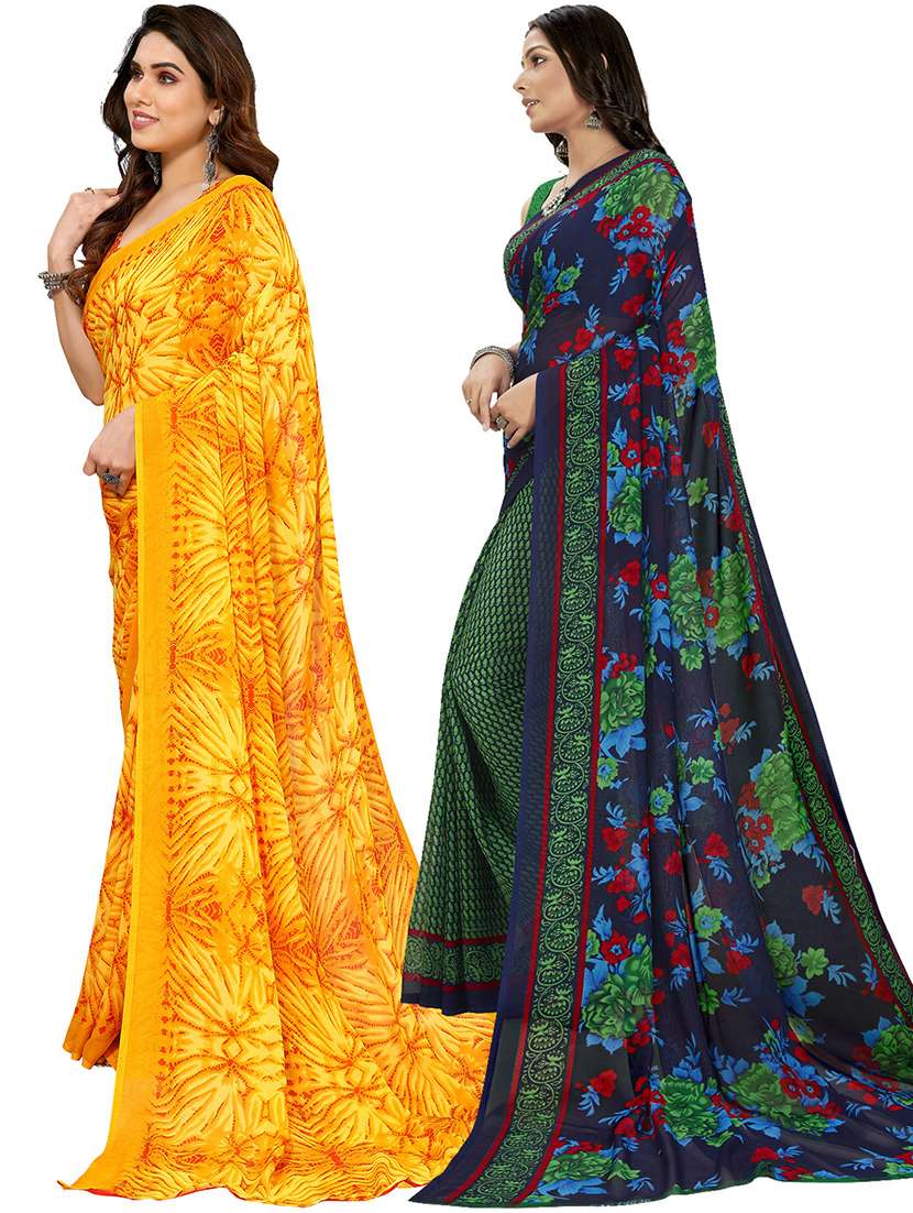 pack of 2 printed casual wear sarees with blouse - 21402944 -  Standard Image - 1