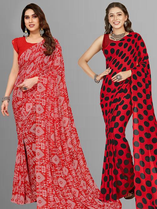 pack of 2 printed casual wear sarees with blouse - 21402946 -  Standard Image - 0