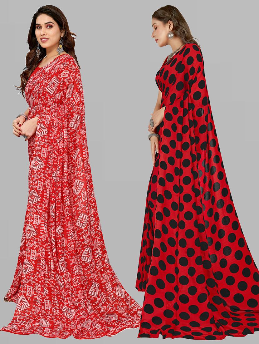 pack of 2 printed casual wear sarees with blouse - 21402946 -  Standard Image - 1