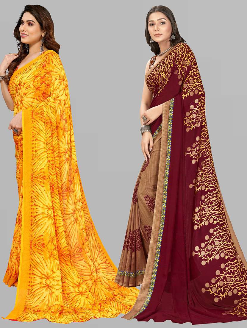 pack of 2 printed casual wear sarees with blouse - 21402976 -  Standard Image - 1