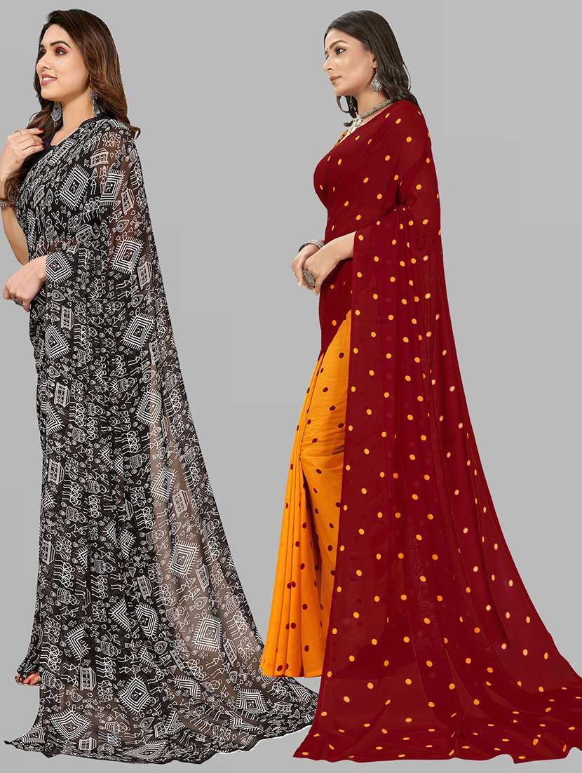pack of 2 printed casual wear sarees with blouse - 21402979 -  Standard Image - 1