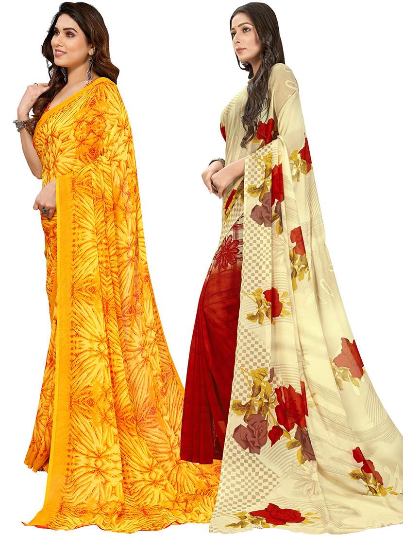 pack of 2 casual wear combo sarees with blouse - 21402982 -  Standard Image - 1