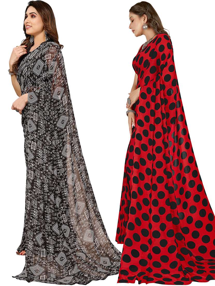 pack of 2 printed casual wear sarees with blouse - 21402984 -  Standard Image - 1