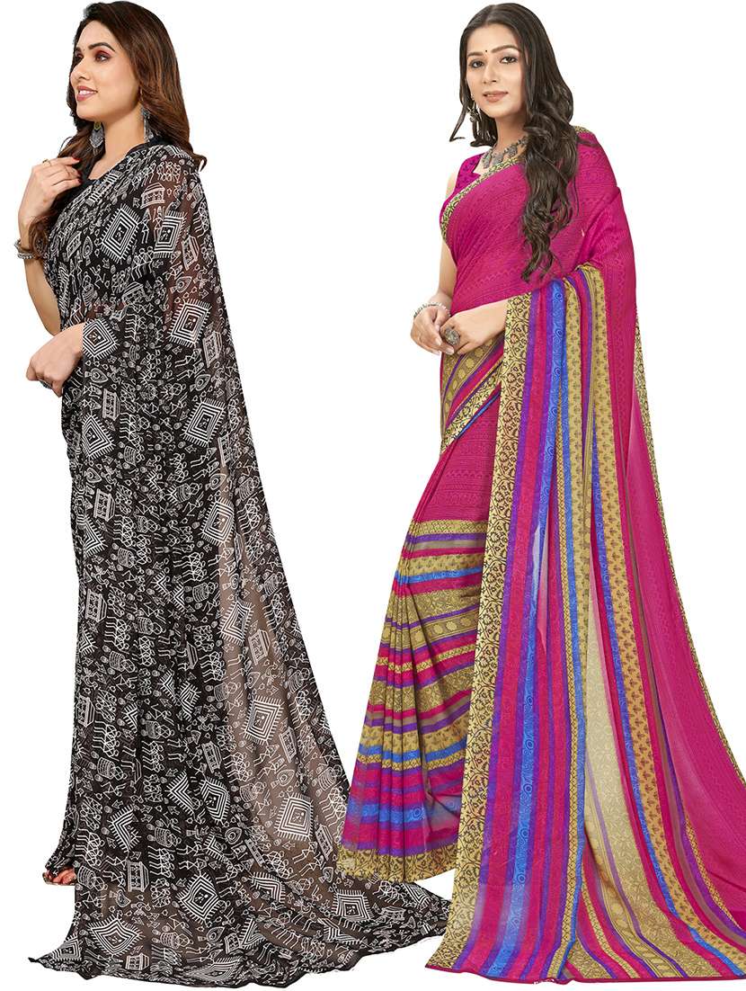 pack of 2 printed casual wear sarees with blouse - 21402985 -  Standard Image - 1
