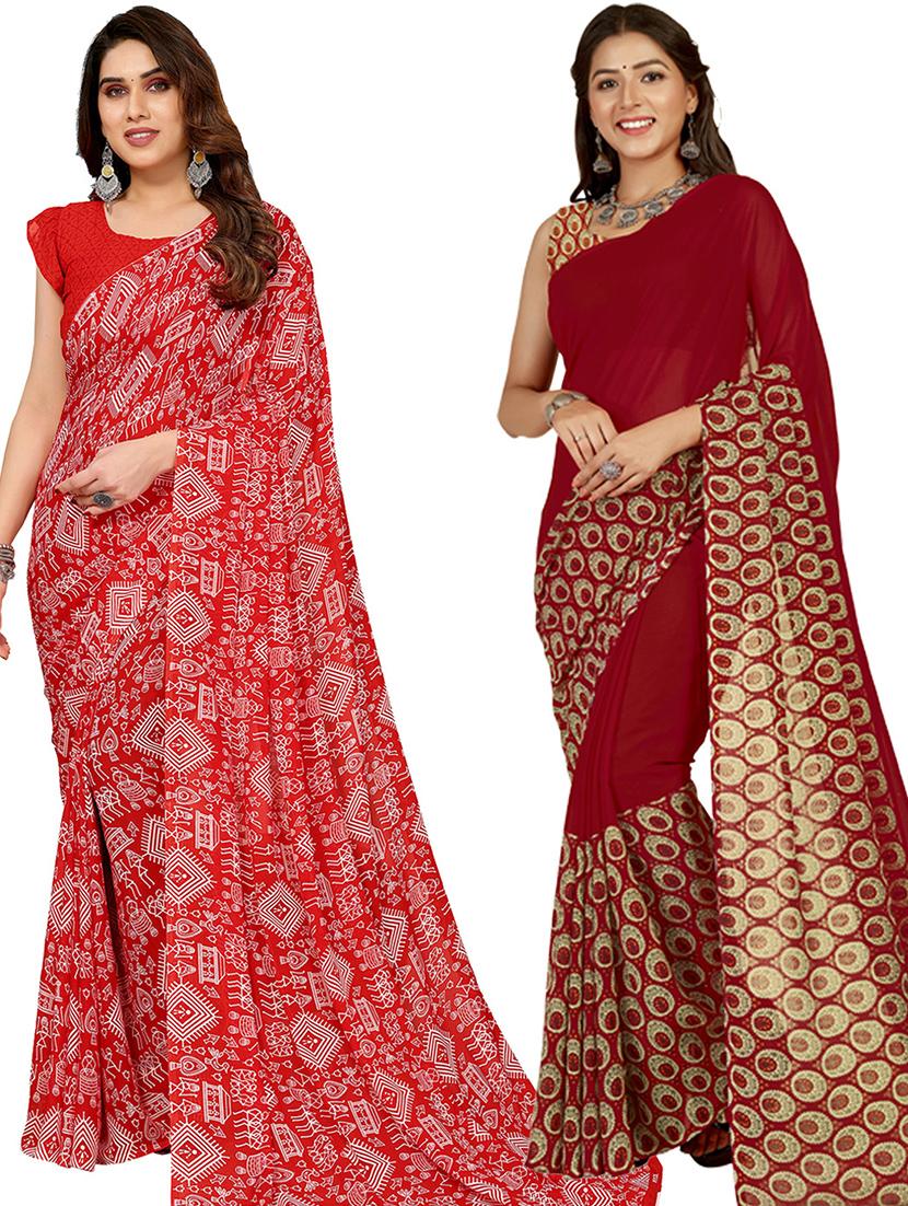 pack of 2 printed casual wear sarees with blouse - 21402994 -  Zoom Image - 0