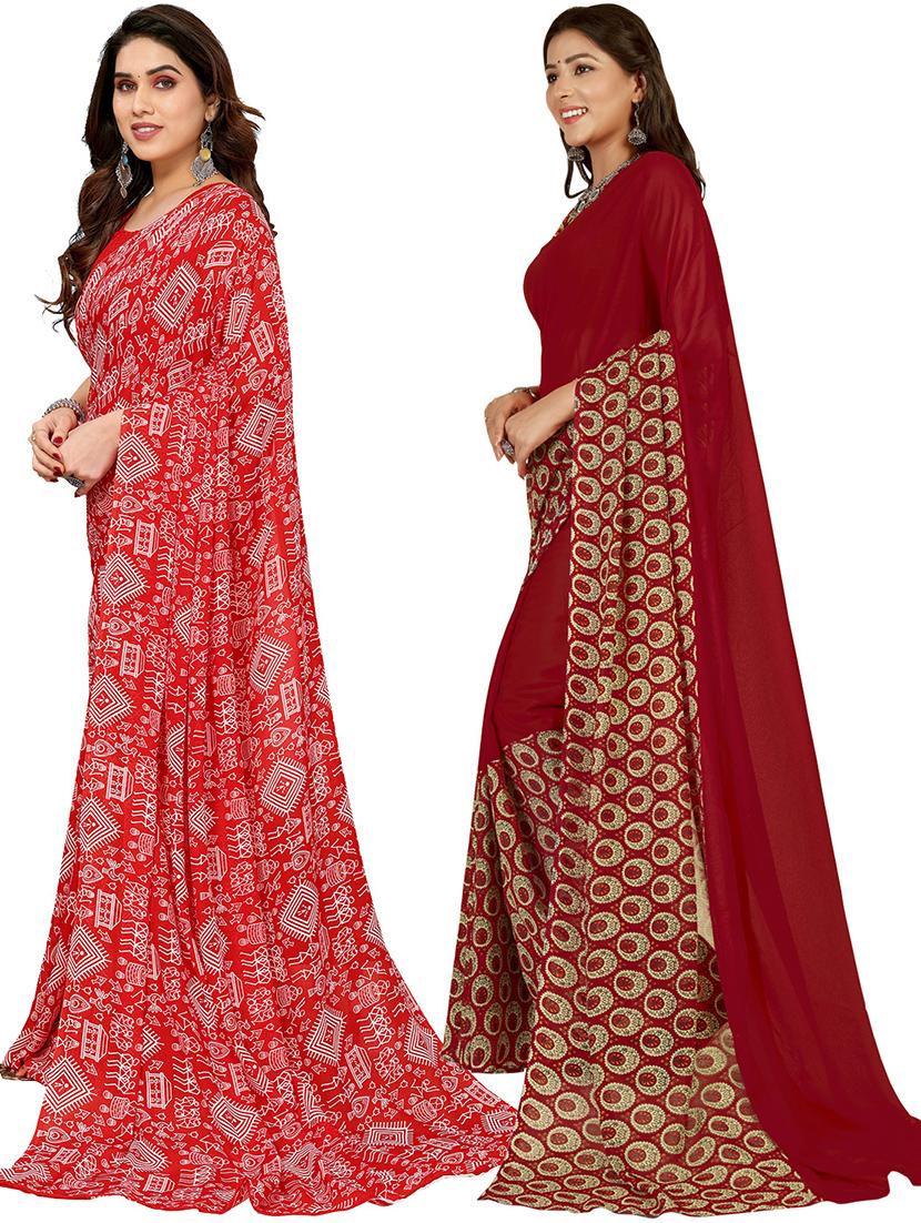 pack of 2 printed casual wear sarees with blouse - 21402994 -  Standard Image - 1