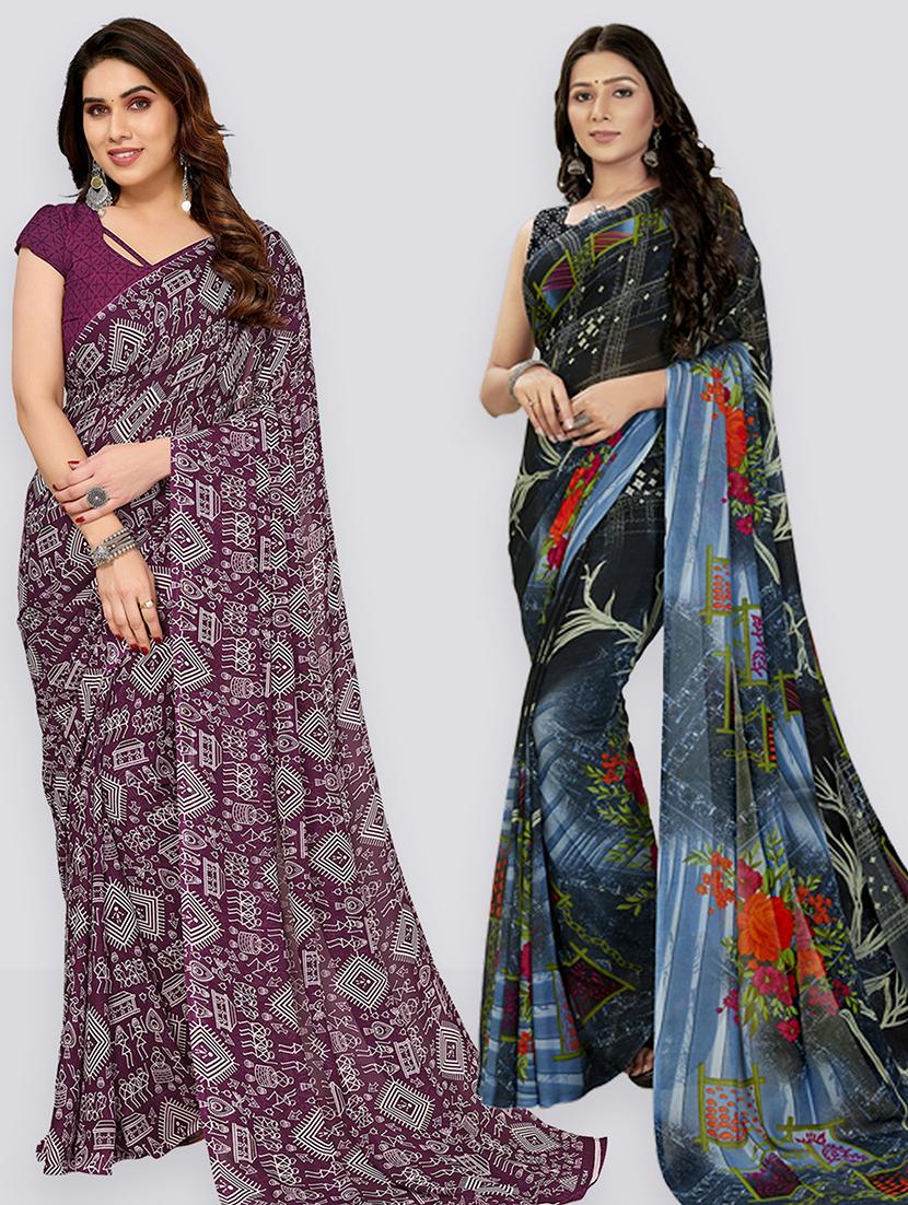 women pack of 2 casual wear sarees with blouse - 21403097 - Zoom Image - 0