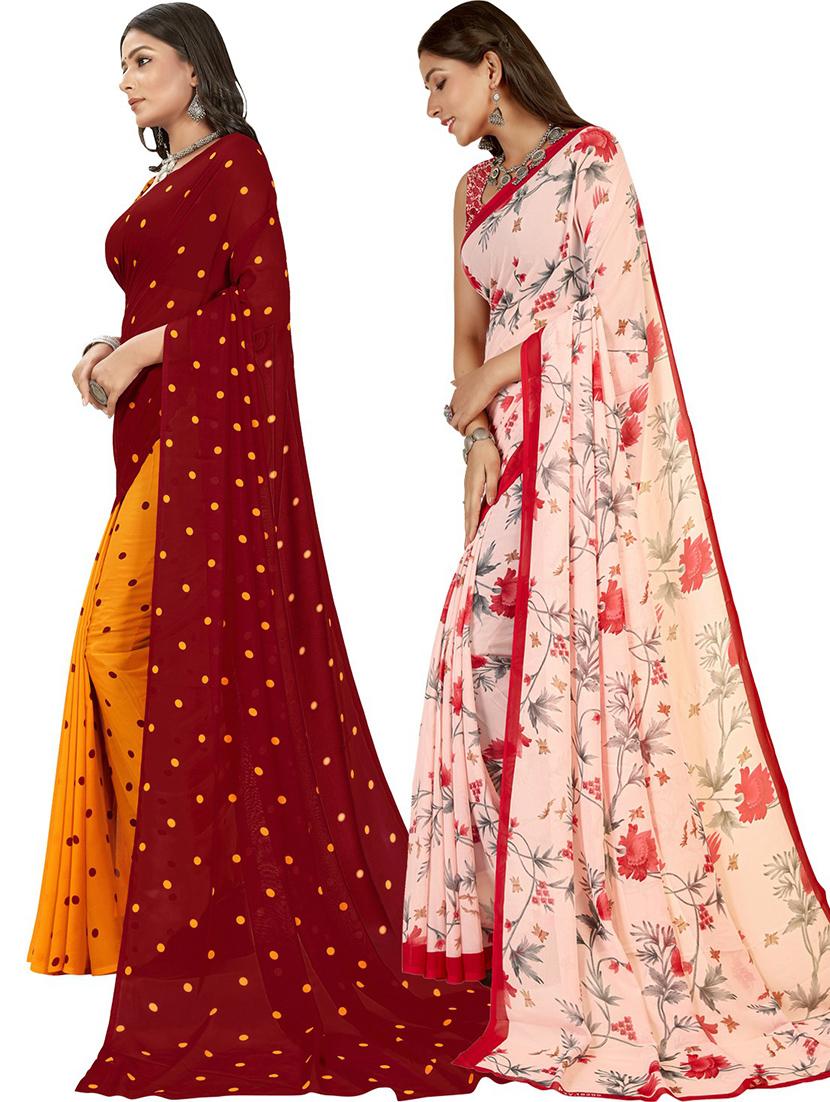 pack of 2 printed casual wear sarees with blouse - 21405974 - Standard Image - 1
