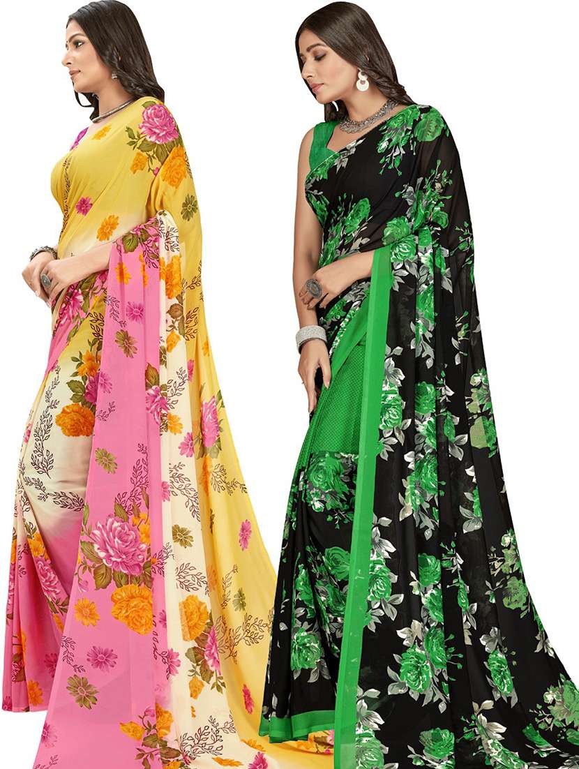 pack of 2 printed casual wear sarees with blouse - 21405992 -  Standard Image - 1