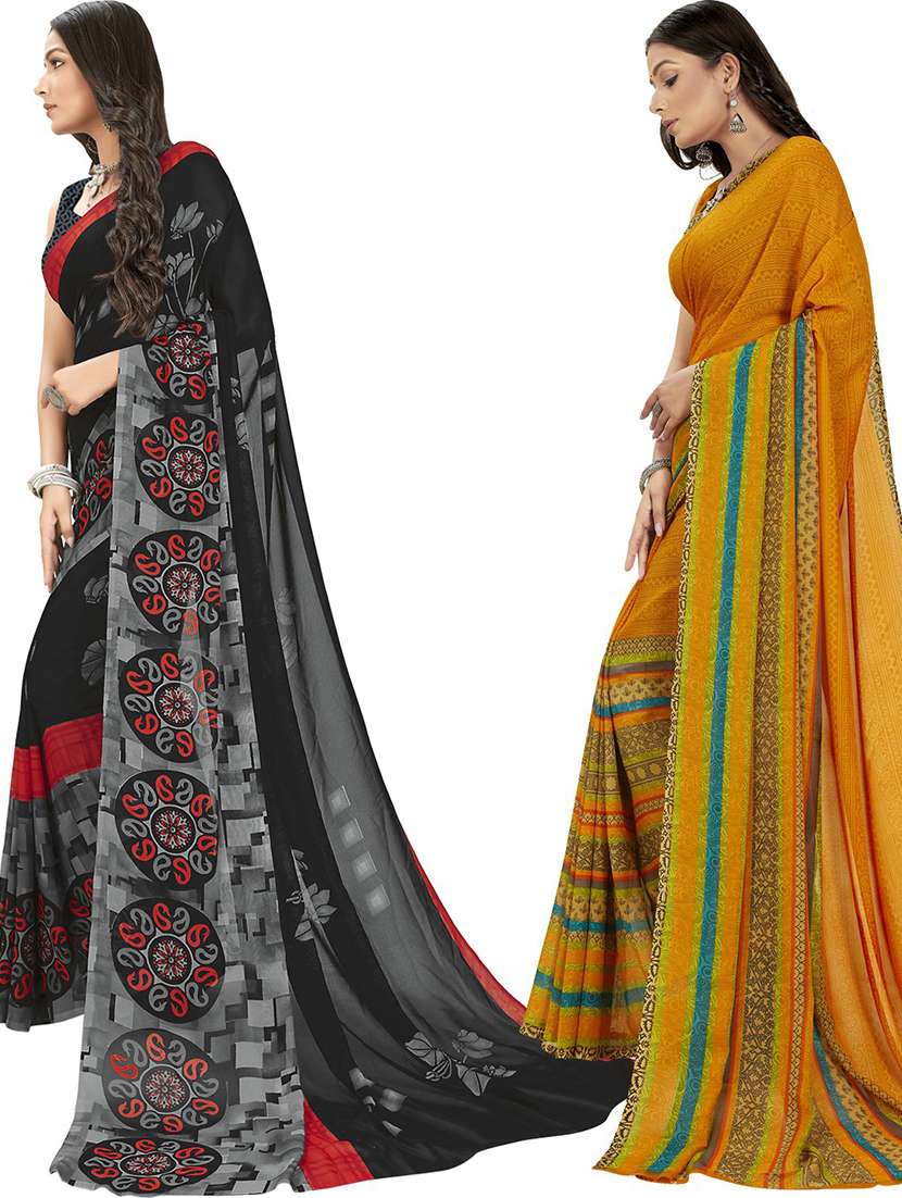 pack of 2 printed casual wear sarees with blouse - 21405997 -  Standard Image - 1