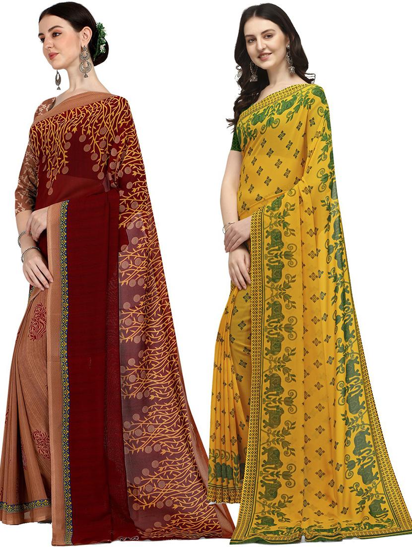 pack of 2 printed casual wear sarees with blouse - 21406014 - Standard Image - 1
