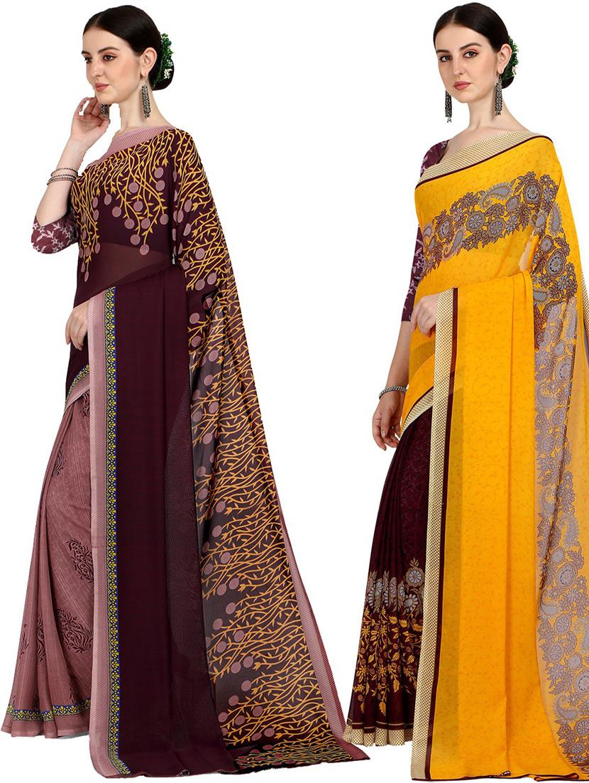 pack of 2 printed casual wear sarees with blouse - 21406016 - Standard Image - 1