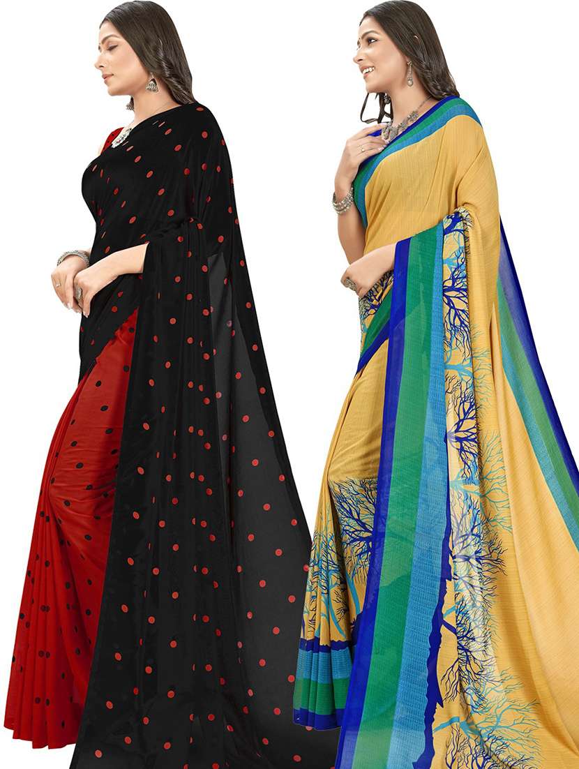 pack of 2 printed casual wear sarees with blouse - 21406051 -  Standard Image - 1