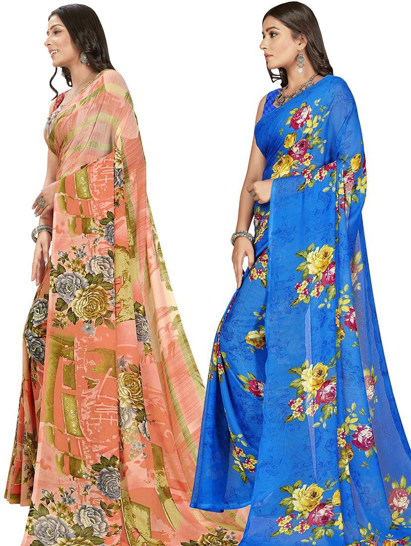 pack of 2 printed casual wear sarees with blouse - 21406053 -  Standard Image - 1